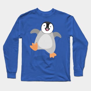 Cute happy emperor penguin chick dancing cartoon Long Sleeve T-Shirt